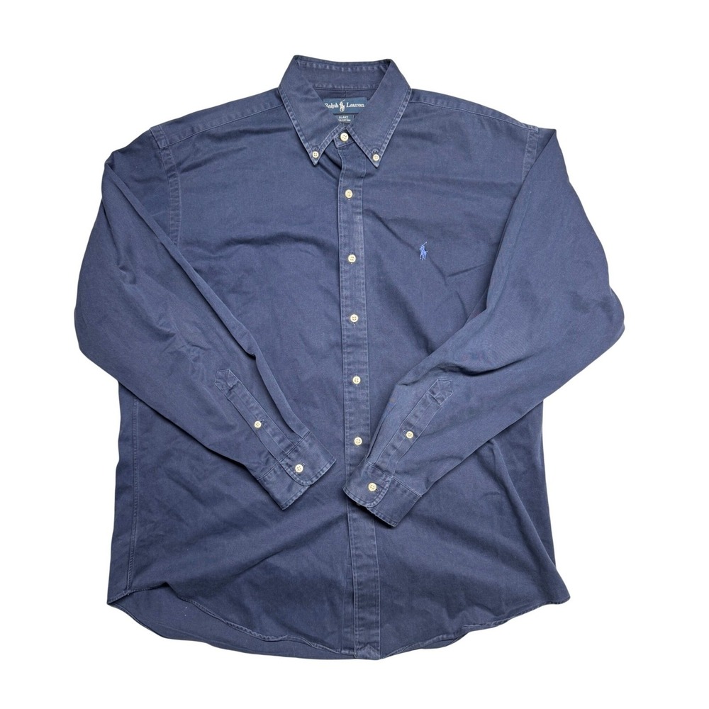 Ralph Lauren Blake Mens Large Navy Blue Cotton Button Down Shirt Long Sleeve L